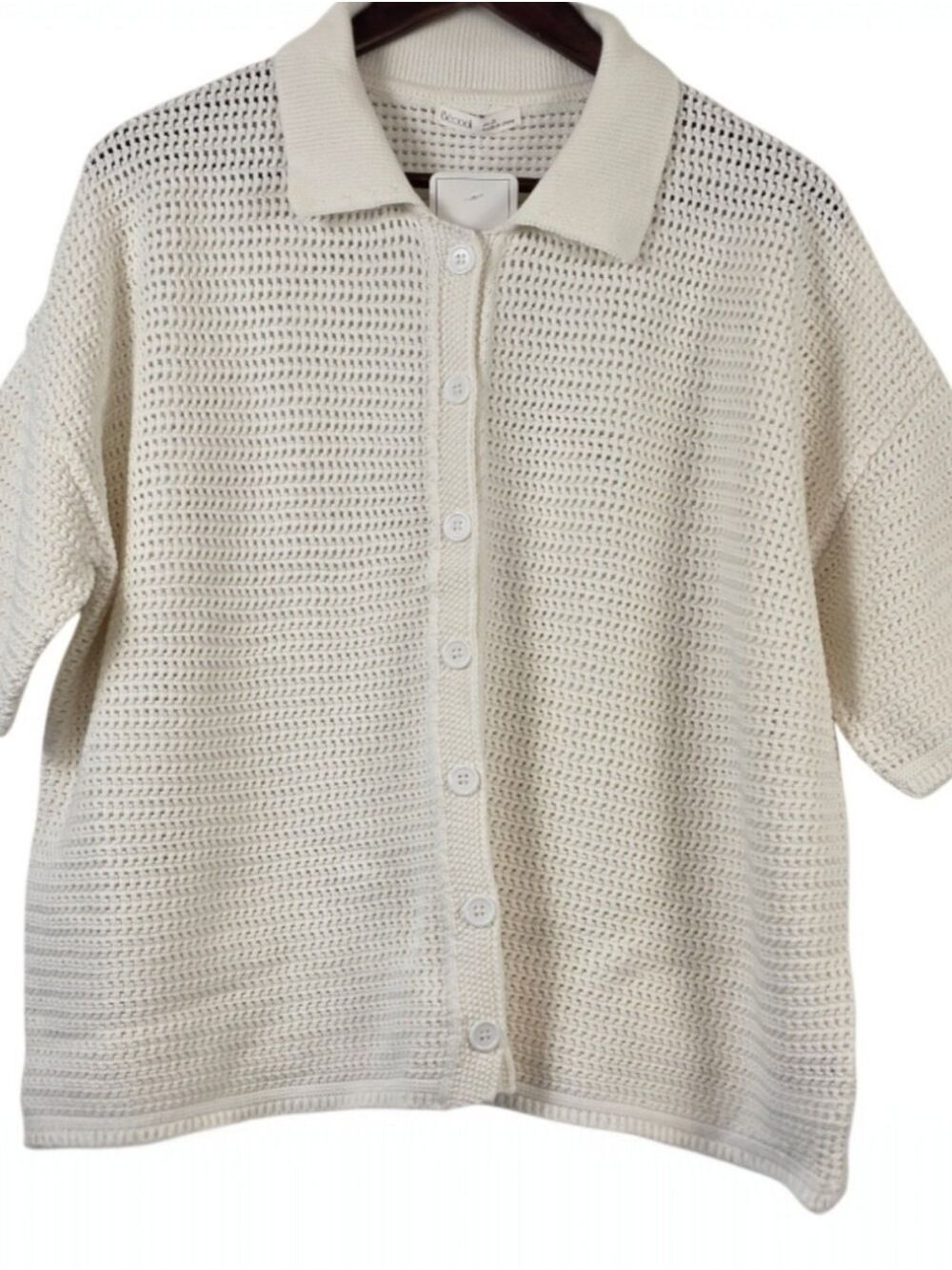 Crochet Cardigan Top Cream Cotton Boxy 2X NWT Boho Coastal